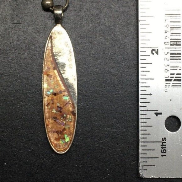 Long Oval Necklace Silver Pendant Amber Peach Sparkle Bead Retro BoHo Soft Girl - Picture 6 of 8